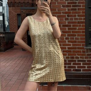 Gold Sequin Shift Dress - Sleeveless Sparkle Mini